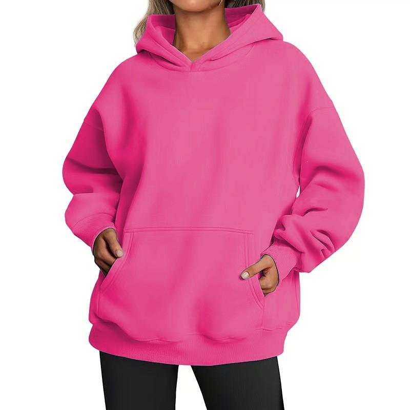 Womens Hooded Sweatshirt Loose Fit Casual Pullover With Front Pocket Streetwear Style