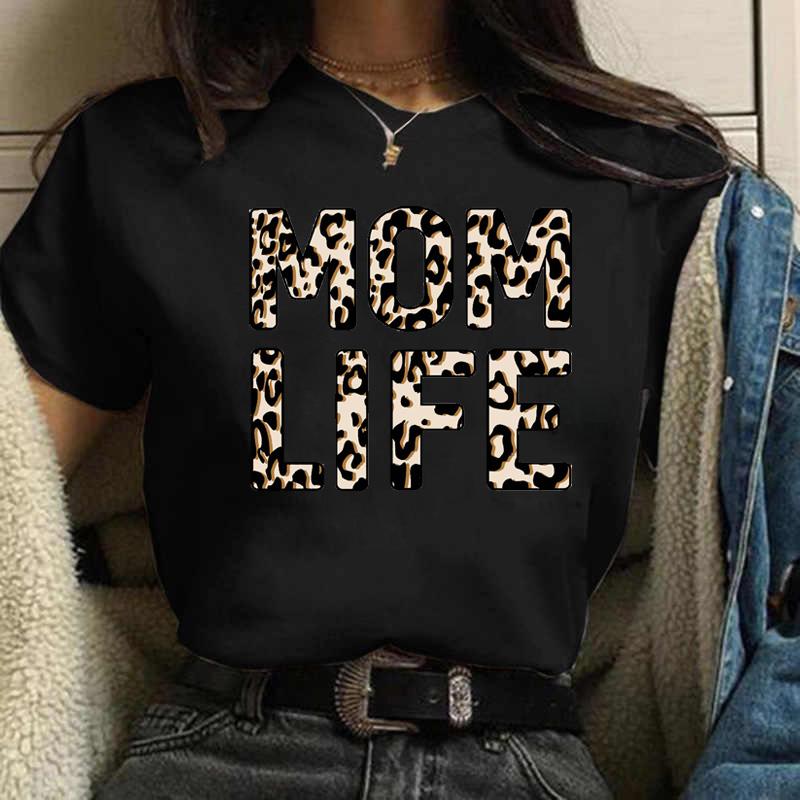 Leopard Mom Life Print Women T Shirt Short Sleeve Oversized Tshirt Ladies Clothing Fashion Kawaii Female Tee Tops Camisetas Muje