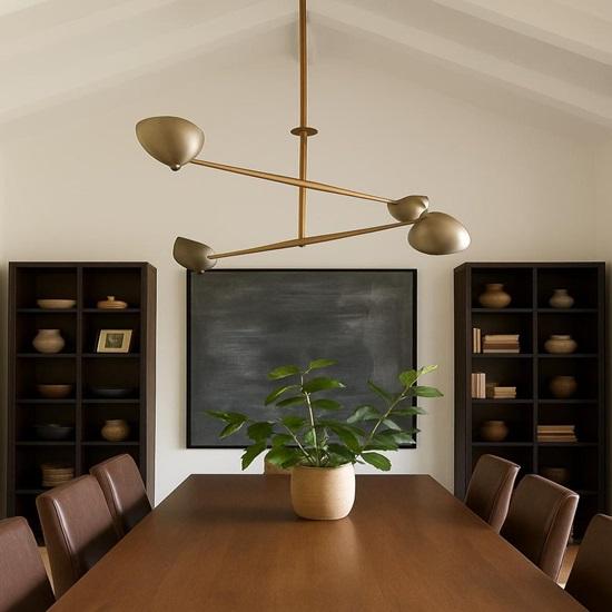 Mid Century Modern Sputnik Chandelier: Brass  Iron Diabolo Shade Ceiling Light
