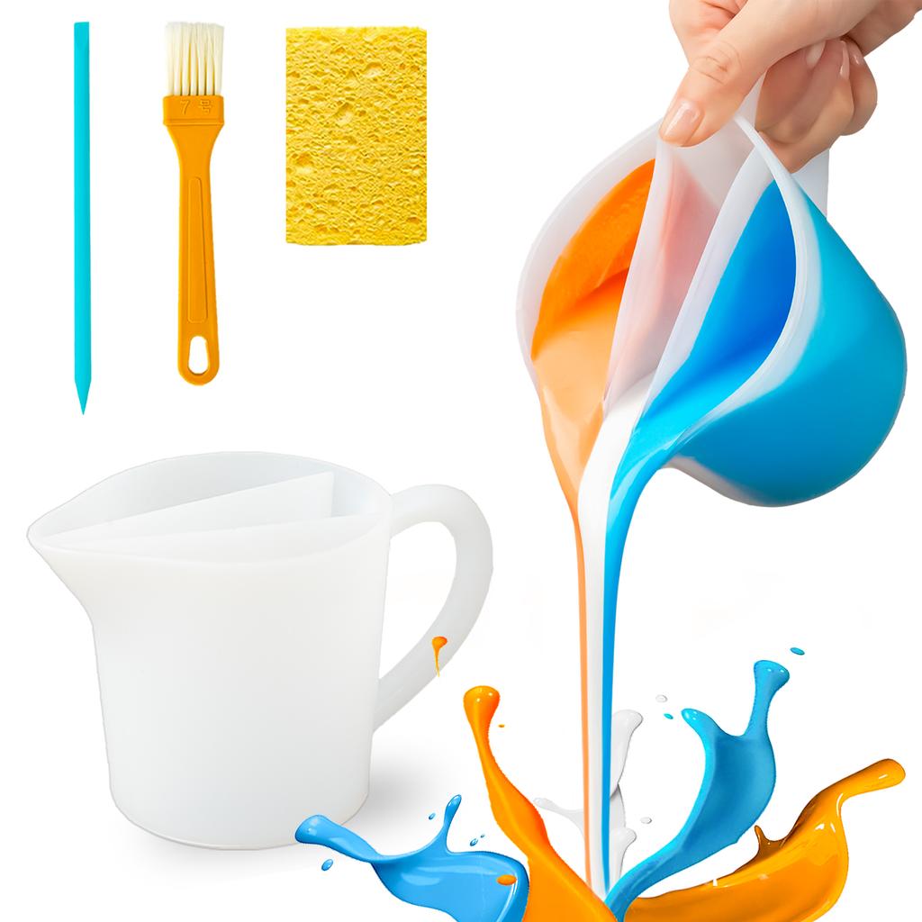 Resin Mixing Cup with Handle 17OZ/500ML Silicone Split Cup Fluid Art Cups DIY Jewelry Making Crafts Tools Set Resin Accessories