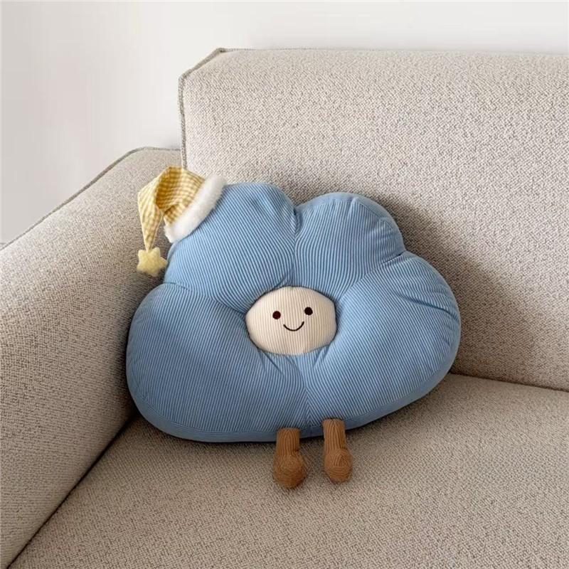 Cloud Ice Silk Cushion With Embroidered Cloud Pattern For Lounge And Bed Decor Blue Cloud,45x35cm
