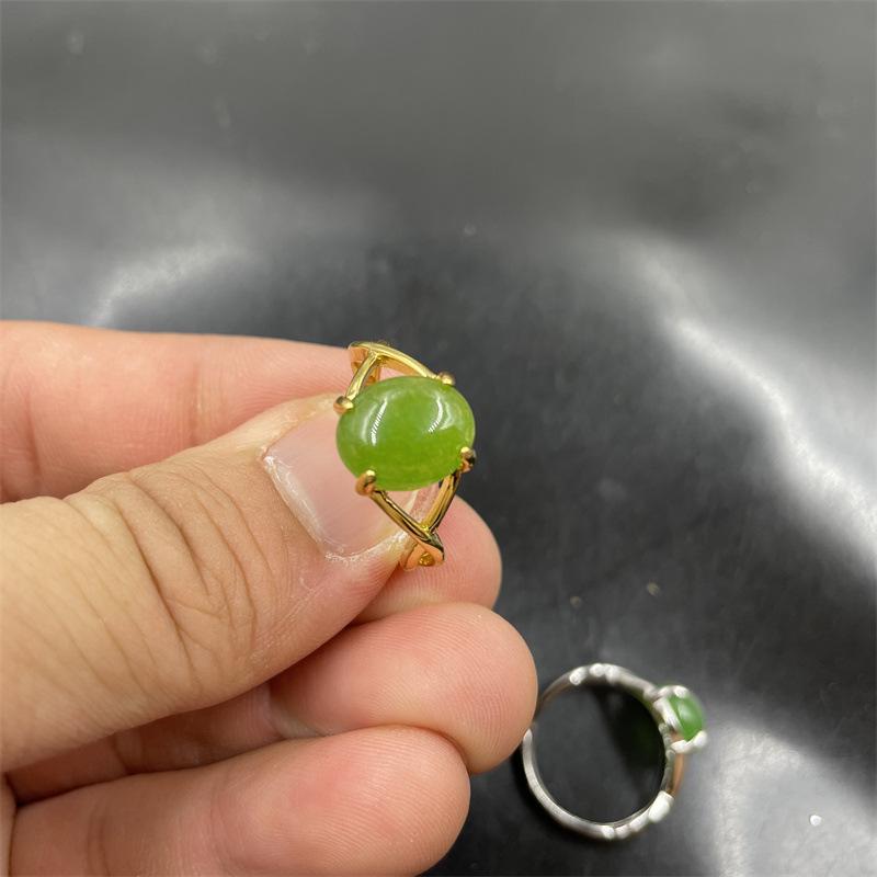 Women's Spinach Green Jade Ring with Vacuum Electroplating