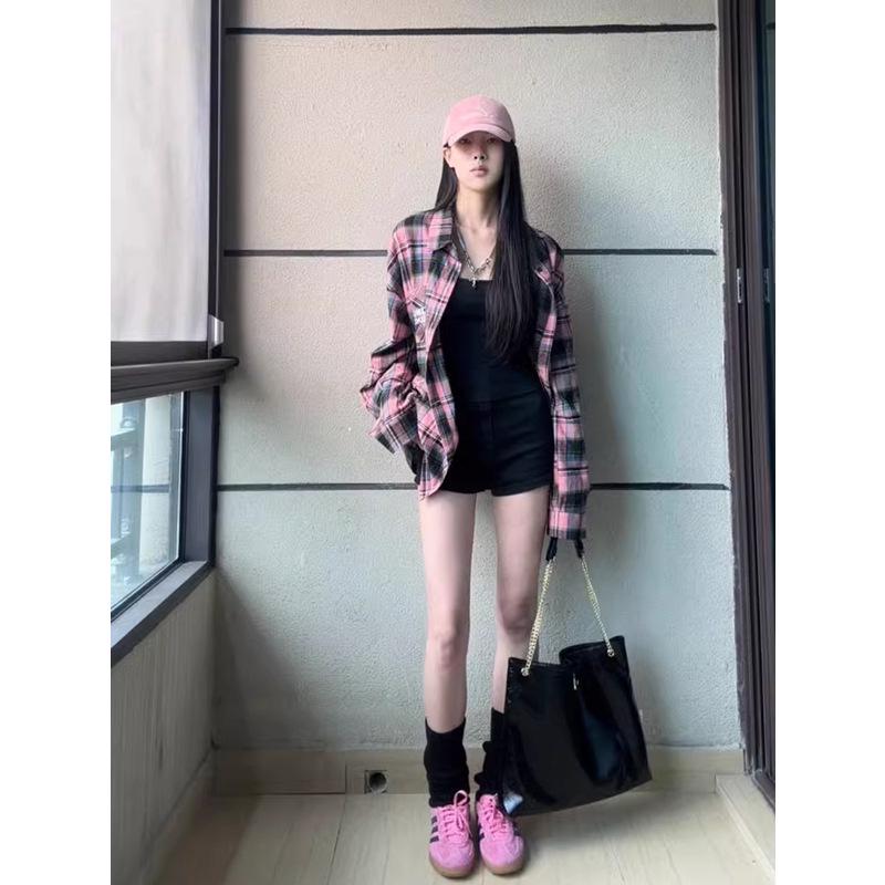 American Retro Long Sleeve Plaid Shirt for Women - Sweet, Cool, High-End Design for Spring and Autumn