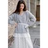 Mokana Autumn/Winter Tie-Neck Lace Panel Knit Sweater