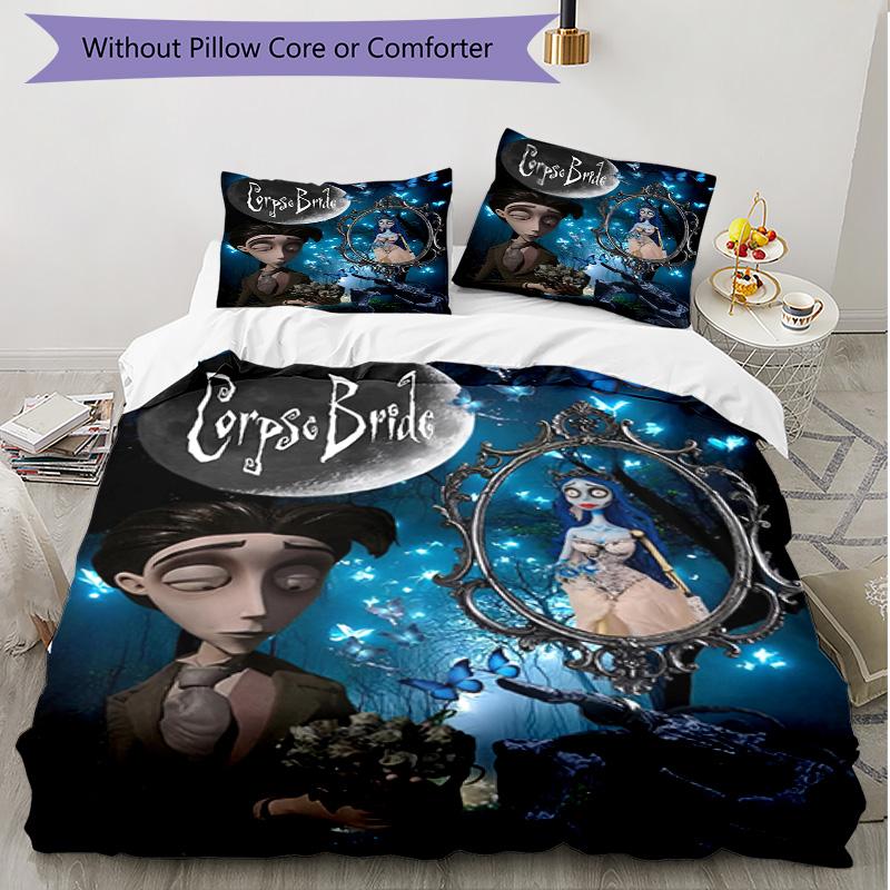 3pcs Duvet Cover Set (1*Duvet Cover + 2*Pillowcase, Without Core), Corpse Bride Print Soft All‑Season Bedding Set, Home Bedroom Decor Gift