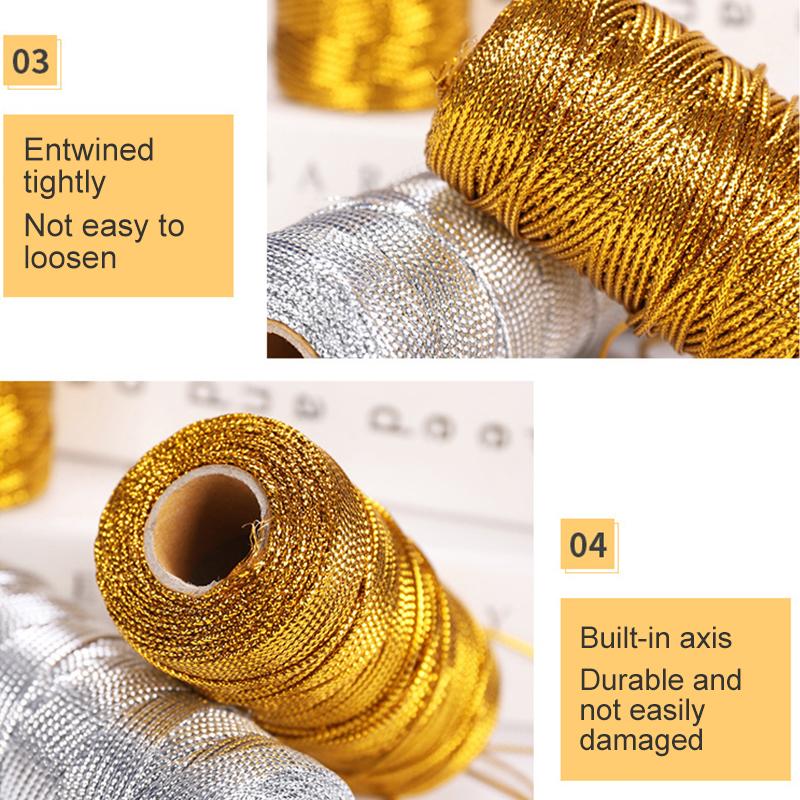 100M/Roll Rope Gold Polyester Twine Silver Macrame Cord Crafts Thread Sewing DIY String Gift Packaging Rope 1.5MMx100M
