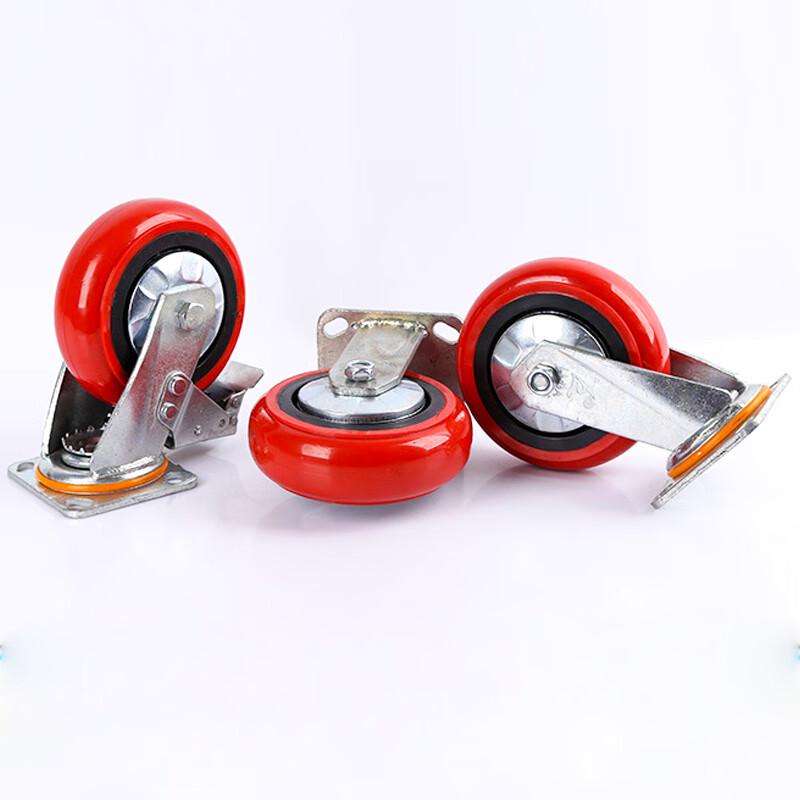 Hesdige Red Polyurethane PU Flat Cart Casters