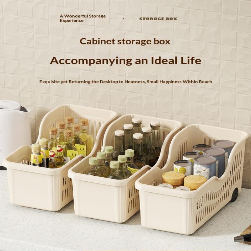 Kitchen Storage Baskets With Wheels Ventilated Holes BPA Free Plastic Organizer for Cabinet Pantry Food Vegetable Storage