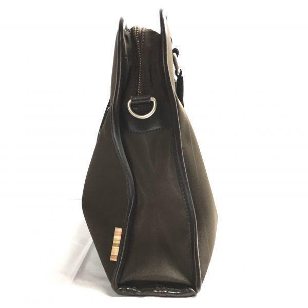 Paul Smith Briefcase Business Bag Dark Brown/Brown Stripe Pattern Strap Included(USED)