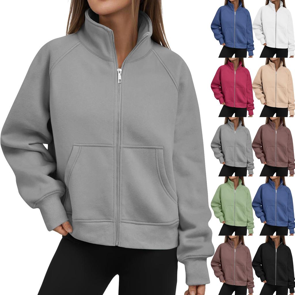 Women's solid-color fashionable long-sleeved top coat