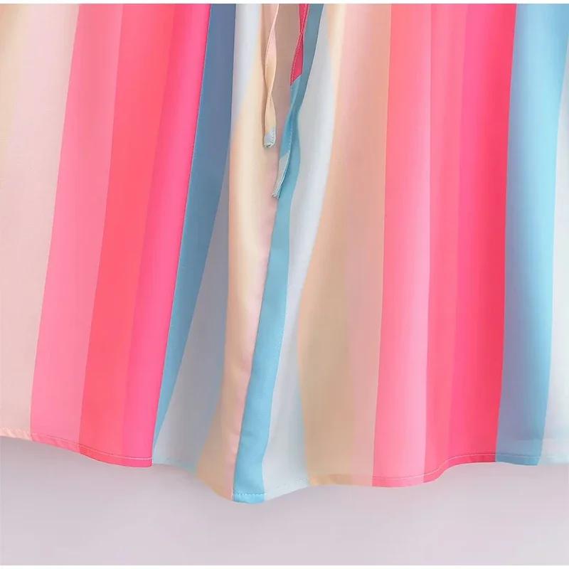 Цветное полосатое платье-халтер для женщин с 3D-цветком — фото 17