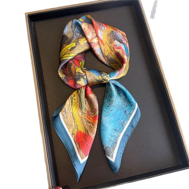 New Simulated Silk Printing Silk Scarf Square Scarf High-end Shawl Sunscreen Neck Small Square Scarf Headscarf Female