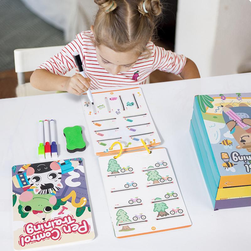 Toddlers Pen Control Books Montessori Learning Toys Tracing Writing Painting Wipe Off Activity Workbook Parish Educational Toys