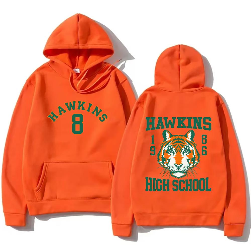 Hawkinss Tigers Hoodie Fashion Trendy Cartoon Print Sweatshirts Men's Women's Loose Pullover Oversized Casual Streetwear Clothes