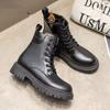 Coarse Heel Martin Boots Women's Shoes 2025 New Autumn and Winter Trend British Black Leather Boots Versatile Platform Short Boots Children