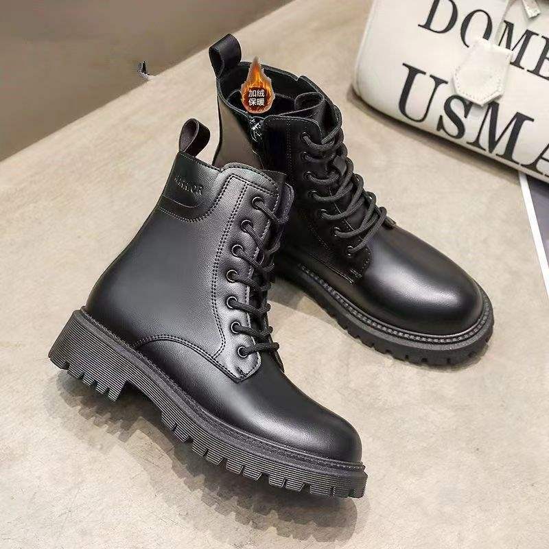 Coarse Heel Martin Boots Women's Shoes 2025 New Autumn and Winter Trend British Black Leather Boots Versatile Platform Short Boots Children