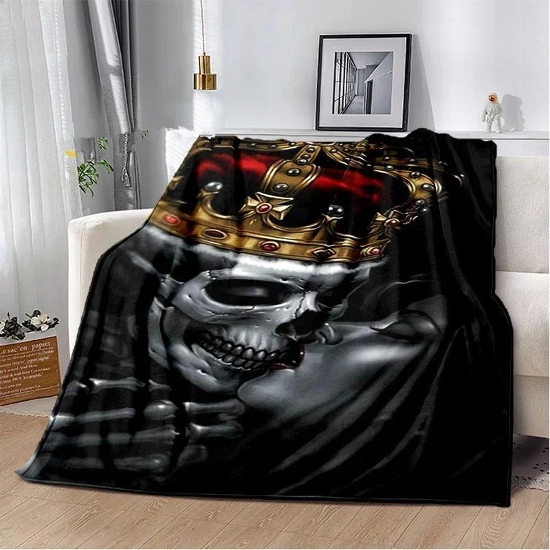 Skull Series Poker Flower Blanket Quilt Travel Bedding Sofa Couch Bed Throw Blanket Flannel Blanket Bedspread Halloween Gifts