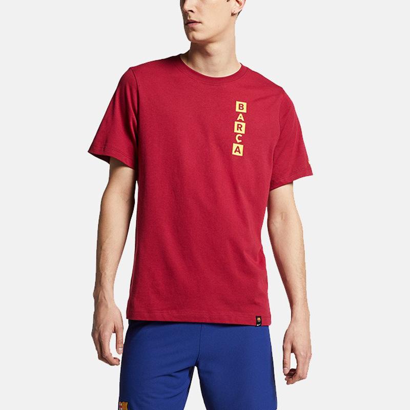 Nike Tricou din bumbac cu decolteu rotund cu imprimeu cu litere elementare FC Barcelona Bărbați Topuri Roșu Nobil AQ7515-620