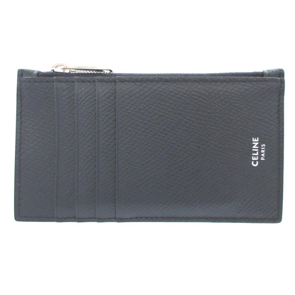 Used AUTHENTIC CELINE Fragment case Compact Zip Card HolderCard Case Navy Leather