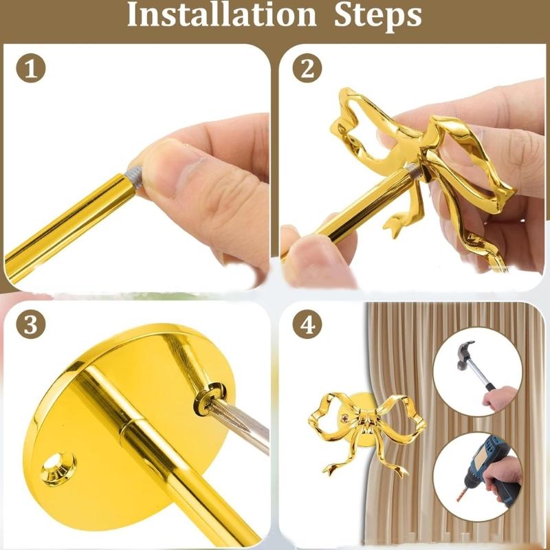 2PCS Decorative Bowknot Shape Curtain Clips Practical Metal Drapery Hook Space Saving S Hook Design for Living Room Bedroom decors