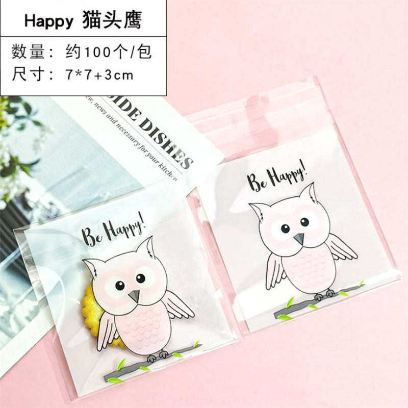100 Pcs 7x7+3cm Plastic Cartoon Self-Adhesive Bag Bakery Packaging Cookie Snack Candy Bags For Wedding Party Gift