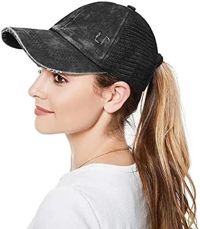 Criss Cross Hat Washed Distressed Baseball Cap Ponytail Hat High Messy Bun Ponycap for Women