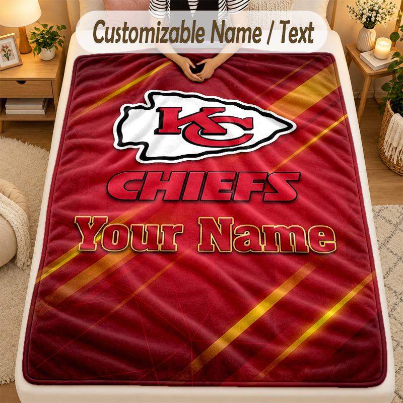 Flannel BlanketKansas City Chiefs Custom Name Text Personalized Soft Warm Throw Blanket Home Decor Gift