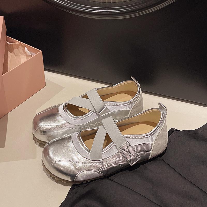 Ballett Mary Janes mit gekreuzten Riemchen und flachem Ausschnitt, Damen 2025 neu, vielseitig, Rock, flache Sohle, kleine Lederschuhe
