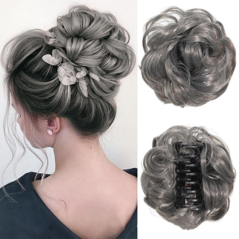 Synthetic Chignon Messy Hair Bun Claw Clip In Hair Piece Wavy Curly Bun Ponytail Scrunchie Hairpieces for Women