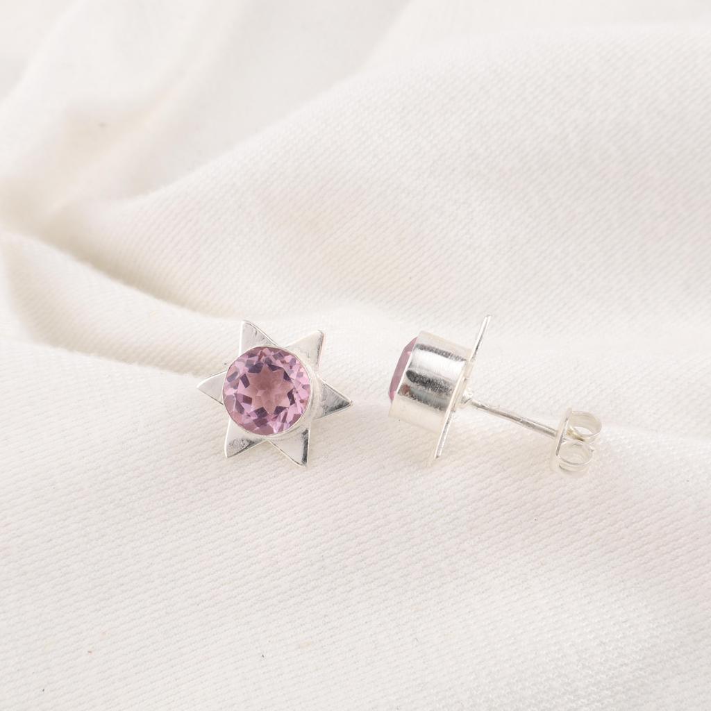 Morganite Earrings, Handmade Gemstone 925 Solid Sterling Silver Earrings Antique Jewelry, Beautiful Stud Earrings, Engagement Gift