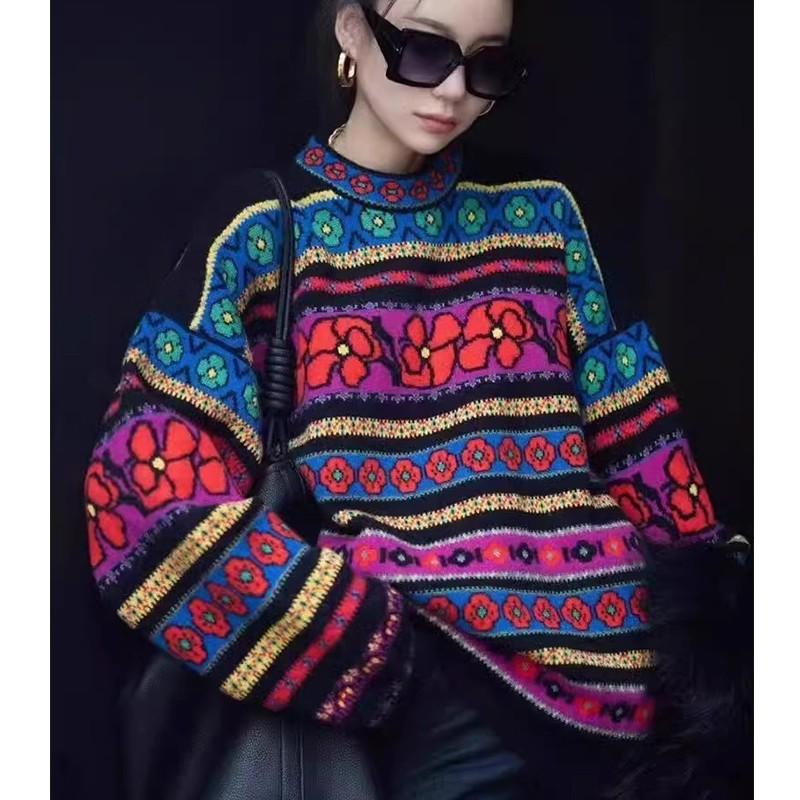 Spring Women Colorful Pink Sweaters Knitting Basic Fashion O-Neck Style Loose Pullover Sweater