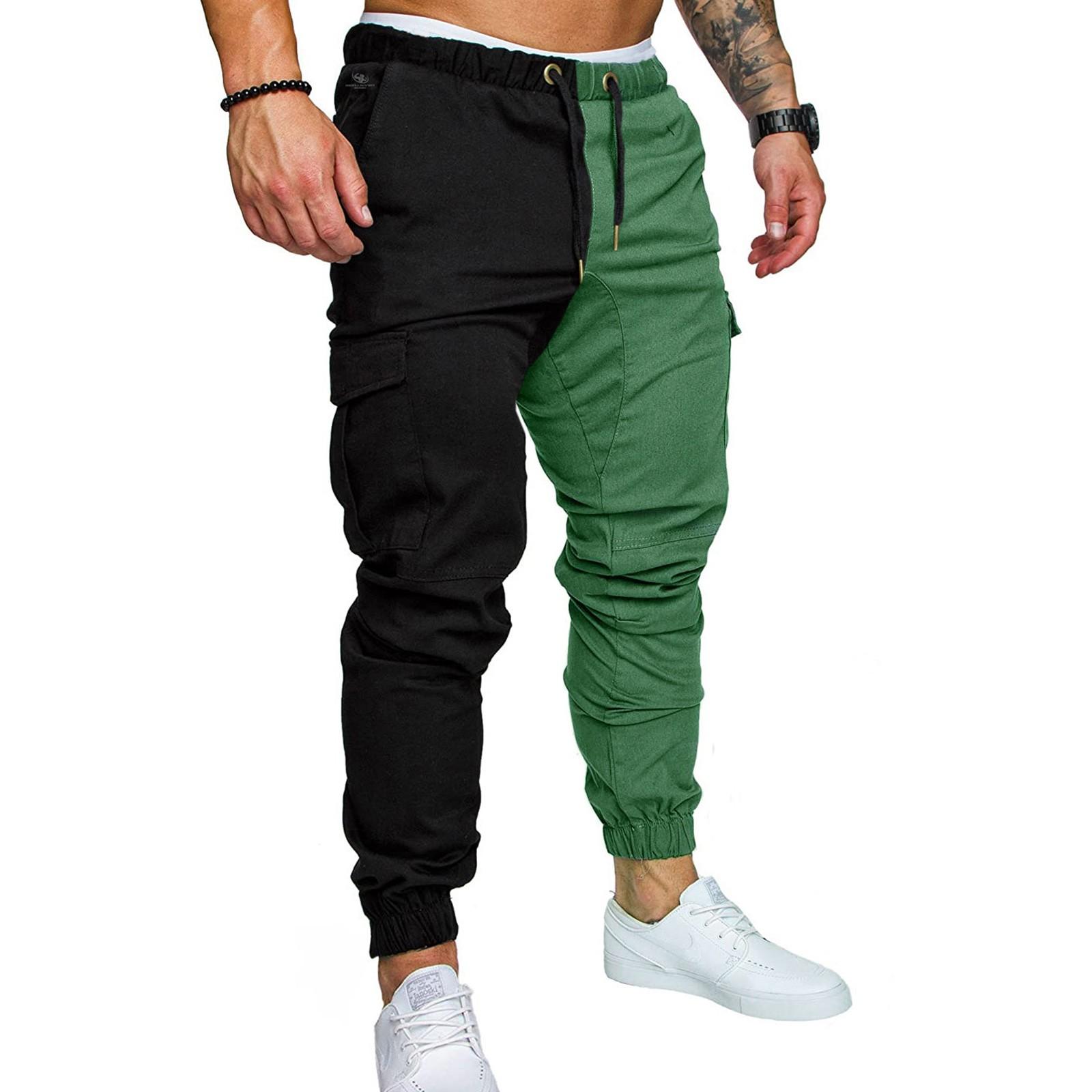 

Мужские модные повседневные брюки с эластичной резинкой, свободные хлопковые брюки в стиле пэчворк XXL зелёный