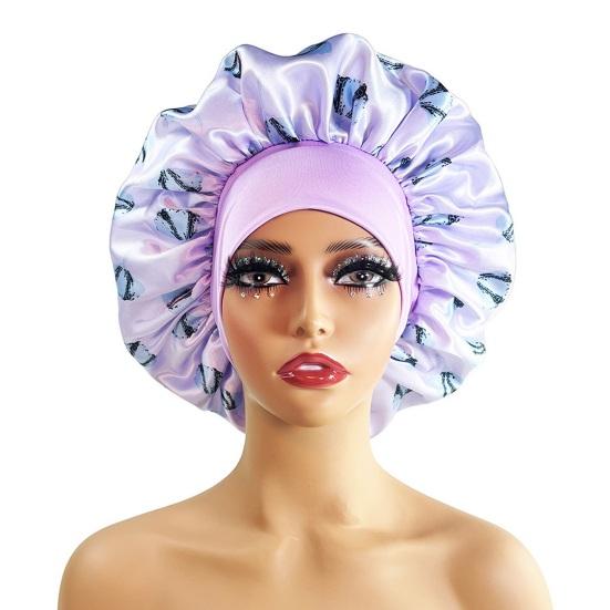 Hair Cap Silk Satin Bonnet Extra Large Sleeping Satin Bonnet Comfortable Flower Print Elastic Band High Density Women Braids Curly Night Hat