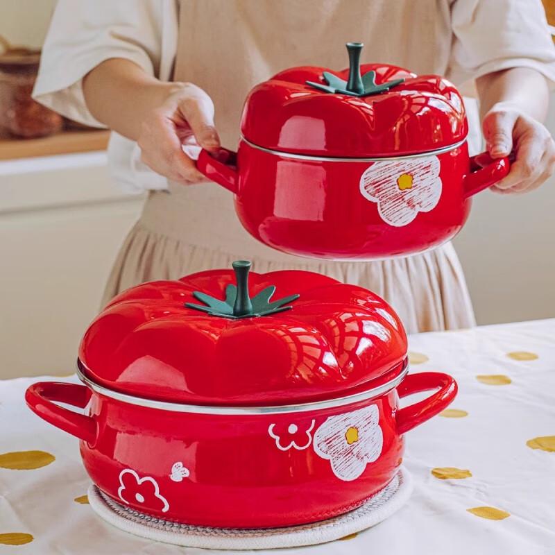 

Shuke Enamel Hand-Painted Floral Tomato Pot