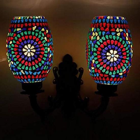 Double Dome Glass Wall Lamp for Living & Home Decoration Turkish Lamp (multicolur, Bulb Not Included); Made In India