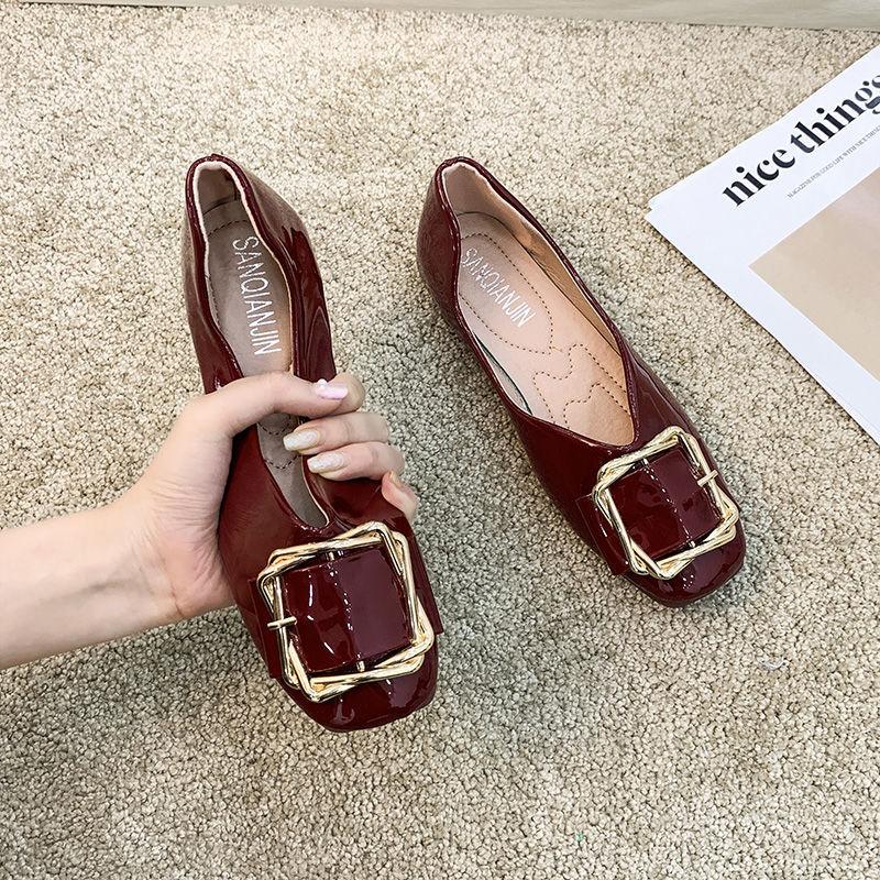 Shoes for Woman 2024 Red Moccasins Women's Summer Footwear Flat Flats Square Toe Low Heel Elegant Fashion Comfortable on Sale A
