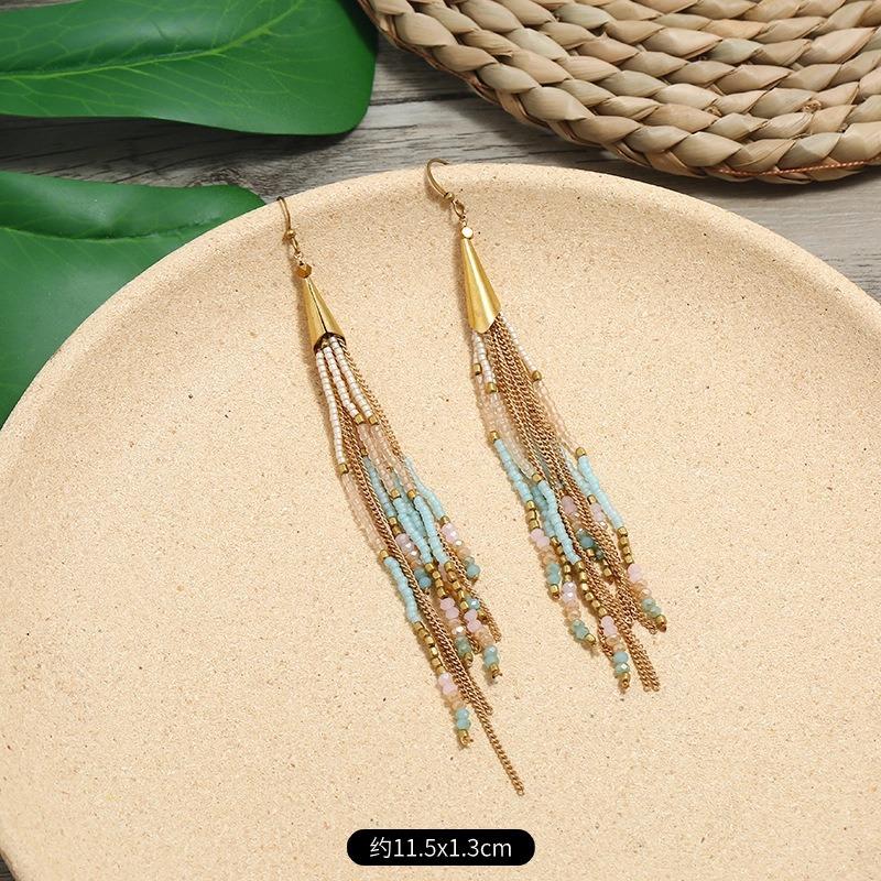 

Богемные серьги ручной работы, ретро, для отпуска, универсальные, с темпераментом, женские длинные серьги