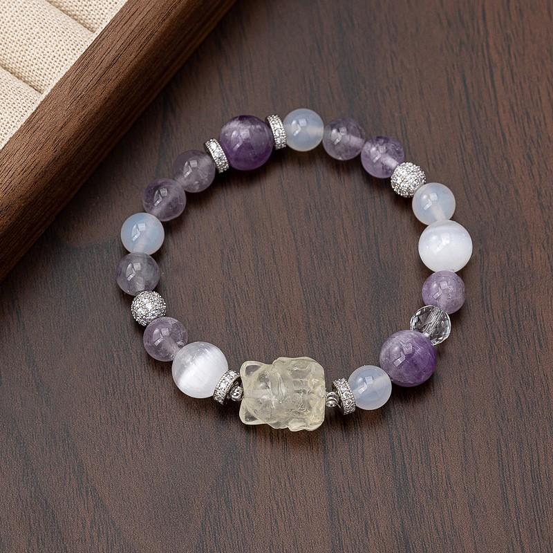 Amethyst Clear Quartz Beaded Bracelet With Engraved Elegant Lightweight Luxury Womens Stackable Jewelry Daily 8602