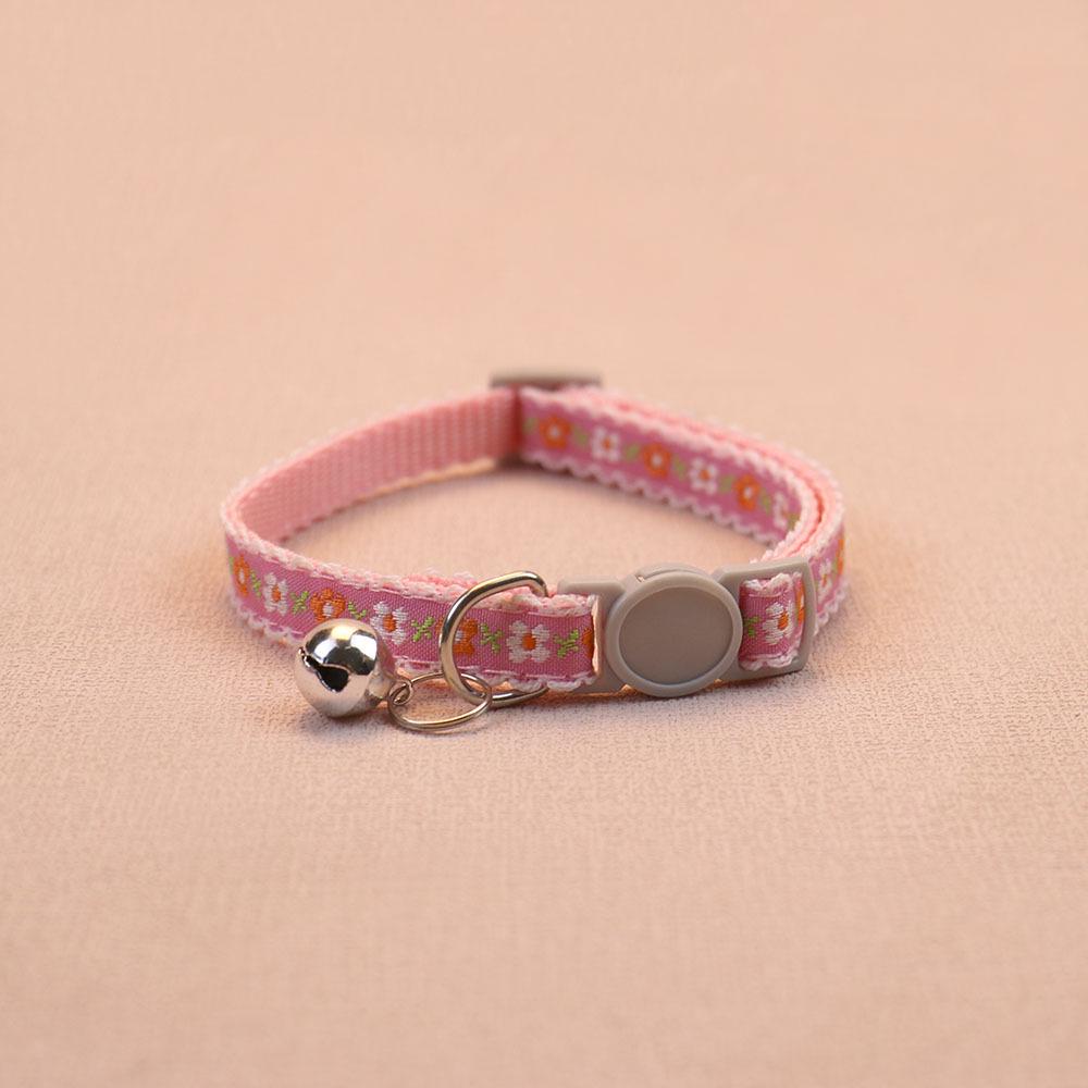 Floral Pet Collar with Safety Buckle & Bell for Dogs & Cats