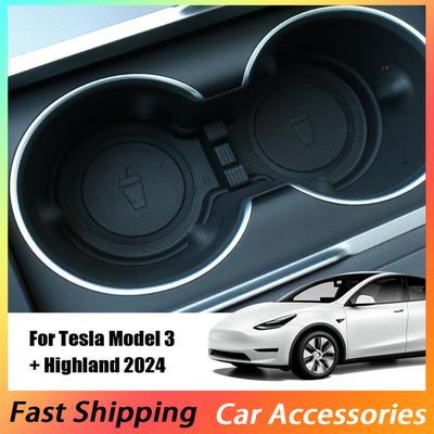 1 Stück Auto-Wasserbecher Anti-Rutsch-Matte Auto-Konsole Wasserbecher-Pad Auto-Wasserflaschen-Matte Autozubehör für Tesla Model 3+ Highland 2024