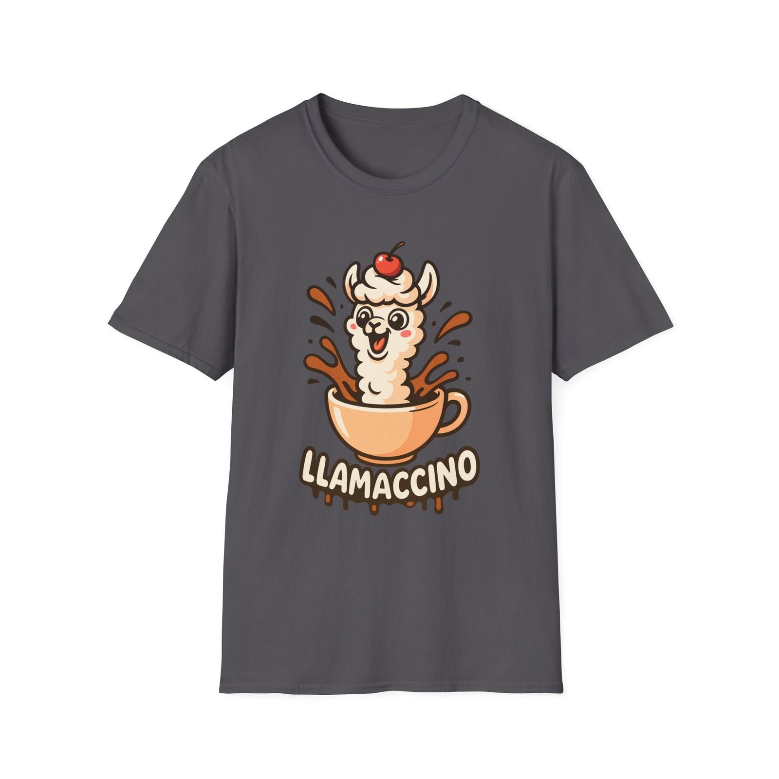 Unisex Softstyle T-Shirt Mens Womens Tees Top Cartoon Llama Latte Cup Coffee Food Pun Funny M
