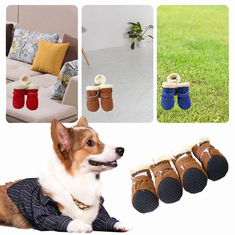 4 Stück /Set Winter Haustierschuhe für Kleine Mittelgroße Hunde Winddichte Stiefel Rutschfest Französische Bulldogge Chihuahua Schuhe accesorios para perros