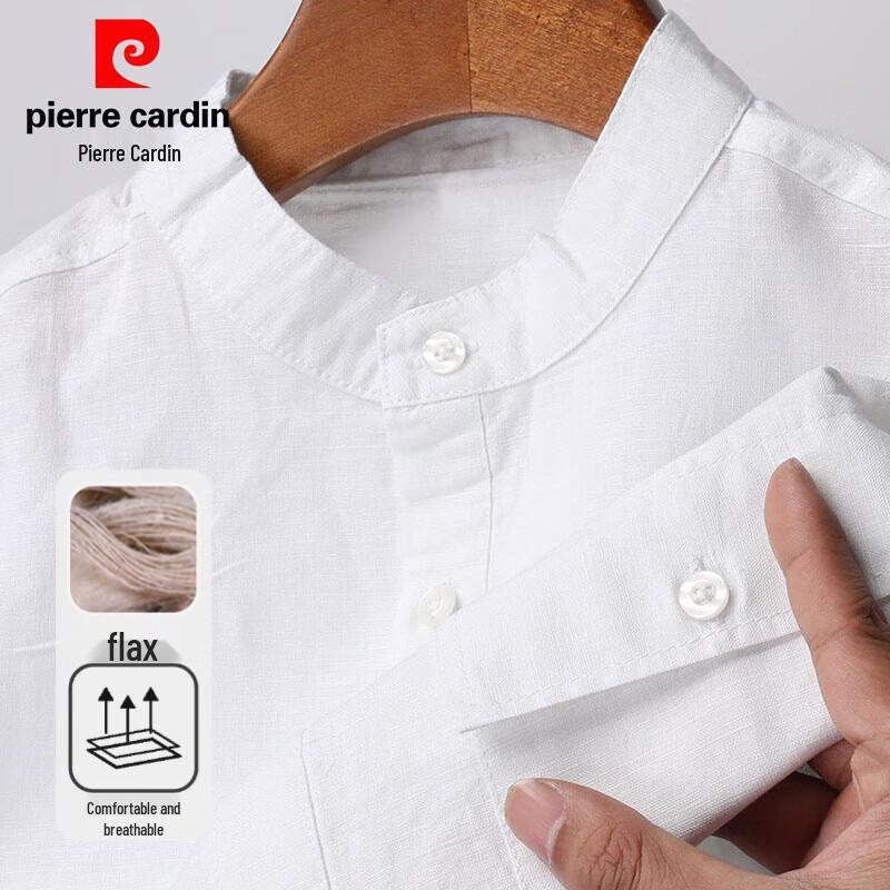 

Pierre Cardin Men s Linen Blend Stand Collar Half Sleeve T-Shirt L