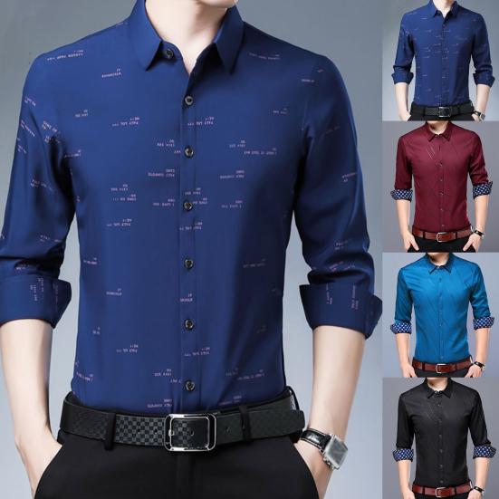 Modna męska koszula z długim rękawem, kołnierzykiem typu turn-down, nadrukiem w litery/paski i guzikami