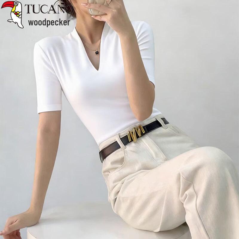 TUCANO Women s V-Neck Slim Fit Mid-Sleeve Top M