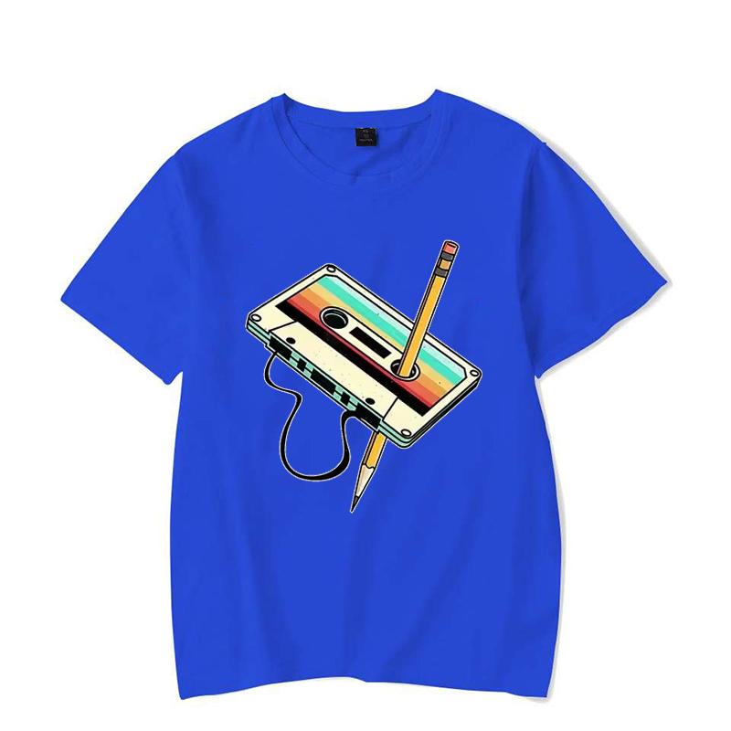 Men Short Sleeve 80s Cassette Tape Pencil 1980s Retro Vintage Throwback Music T-Shirt Women Clothing Vintage T Shirt Camisetas