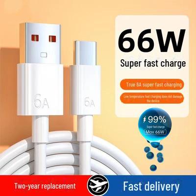 Compatible with Huawei 6A Super Fast Charging Type-C 66W Charger Cable for Honor 30, Mate 40, and P50.