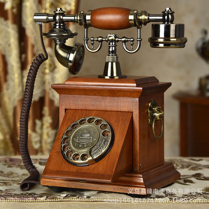 Retro Solid Wood Rotary Dial Telephone: Antique American-Chinese Desk Phone