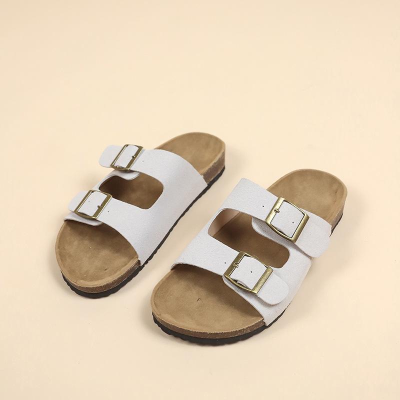 Retro Dicksohlige Boken Schuhe für Damen Sommer Doppelschnalle Rundzehen-Slipper Rutschfeste Strandschuhe