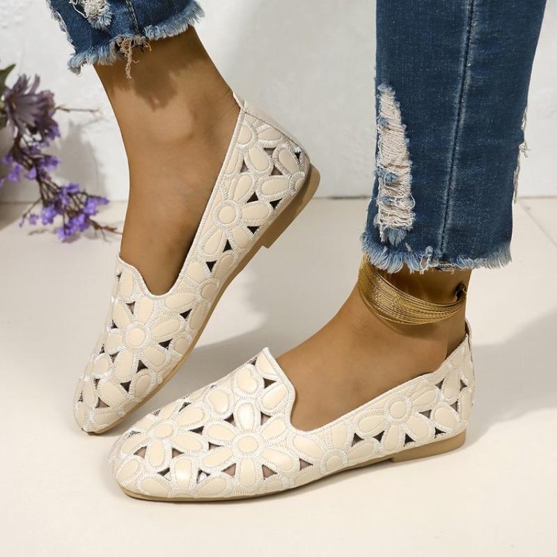 Fashion Square Toe Summer Shoes for Women Embroidery Designer Shoes Soft Slipon Loafers Moccasin Leisure Women's Ballet Flats